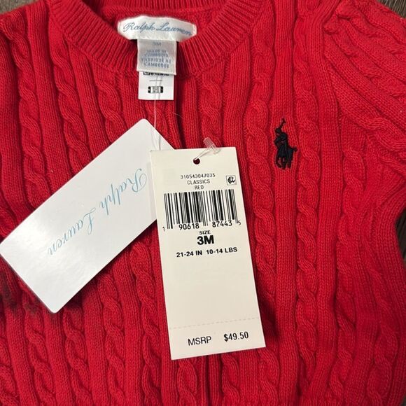 Polo Ralph Lauren Girls Cable Knit Cardigan Sweater Free Bow Red Size 3M NWT - Picture 5 of 5